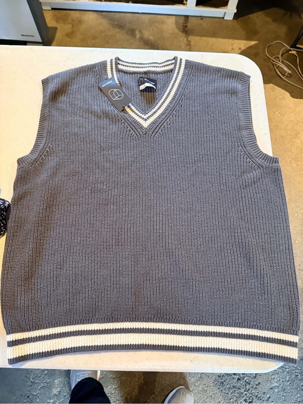 Target Gray Knit V-Neck Sweater Vest with Cream Trim